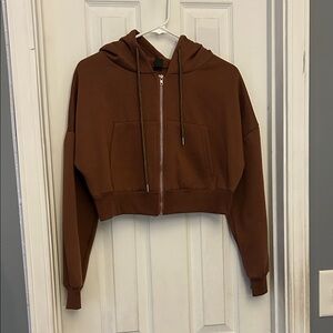 SHEIN Brown Cropped Hoodie Sweater